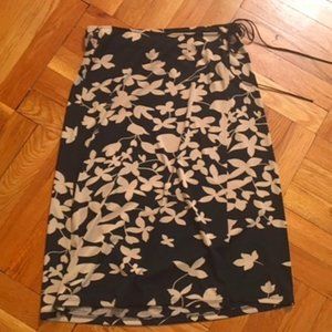 BCBG Black & Tan Faux-Wrap Skirt w/Suede Tie Sz M